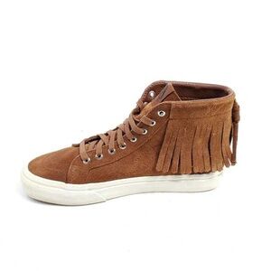 Vans Sk8 Hi Moc Sneakers Womens Size 10 Shoes Brown Suede Fringe High Top